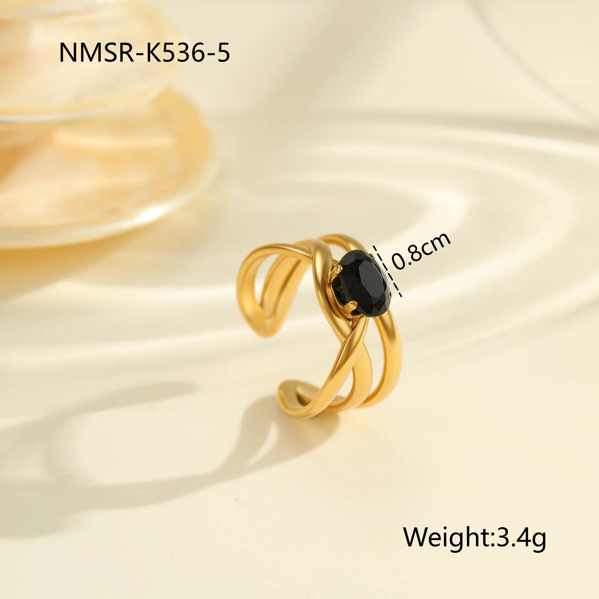 Geometric open mouth adjustable ring with inlaid zircon detailing on electroplated stainless steel