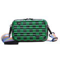 PVC geometric pattern one-shoulder cross body bag in one of ten colour styles, 18 cm wide, 11 cm high, with 110 cm shoulder strap