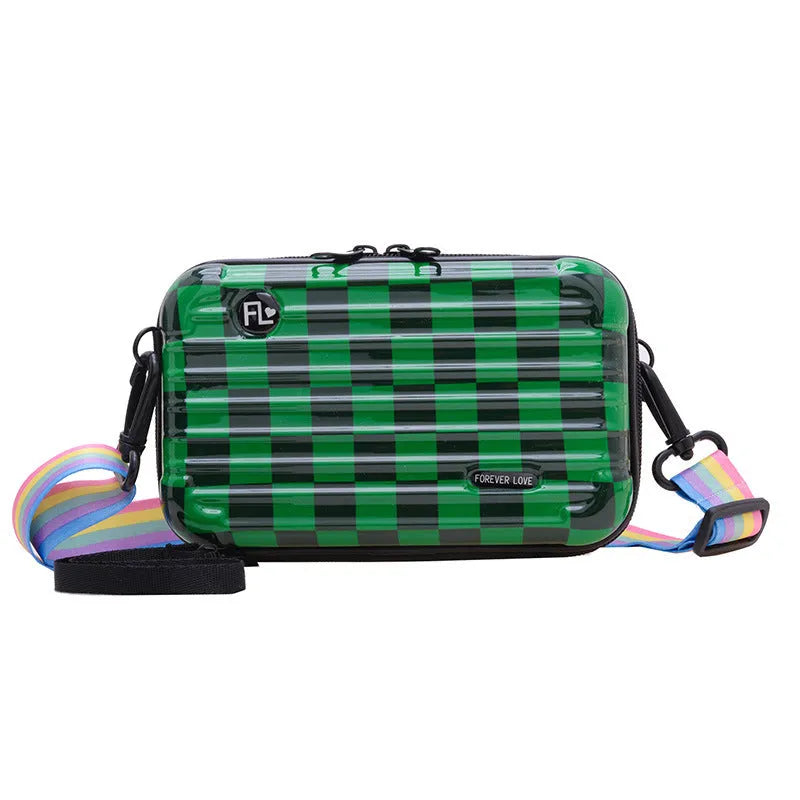 PVC geometric pattern one-shoulder cross body bag in one of ten colour styles, 18 cm wide, 11 cm high, with 110 cm shoulder strap