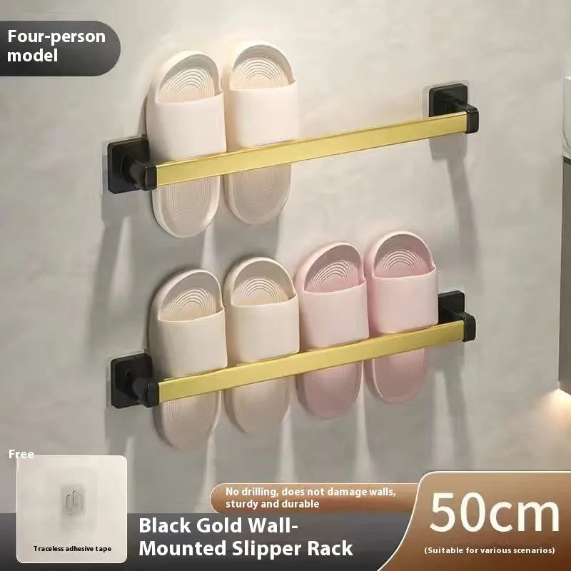 Nordic style carbon steel bathroom slipper rack with seat wall mounted in black colour