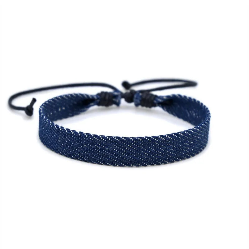 National style denim fabric unisex bracelet carrying strap in a selected colour.