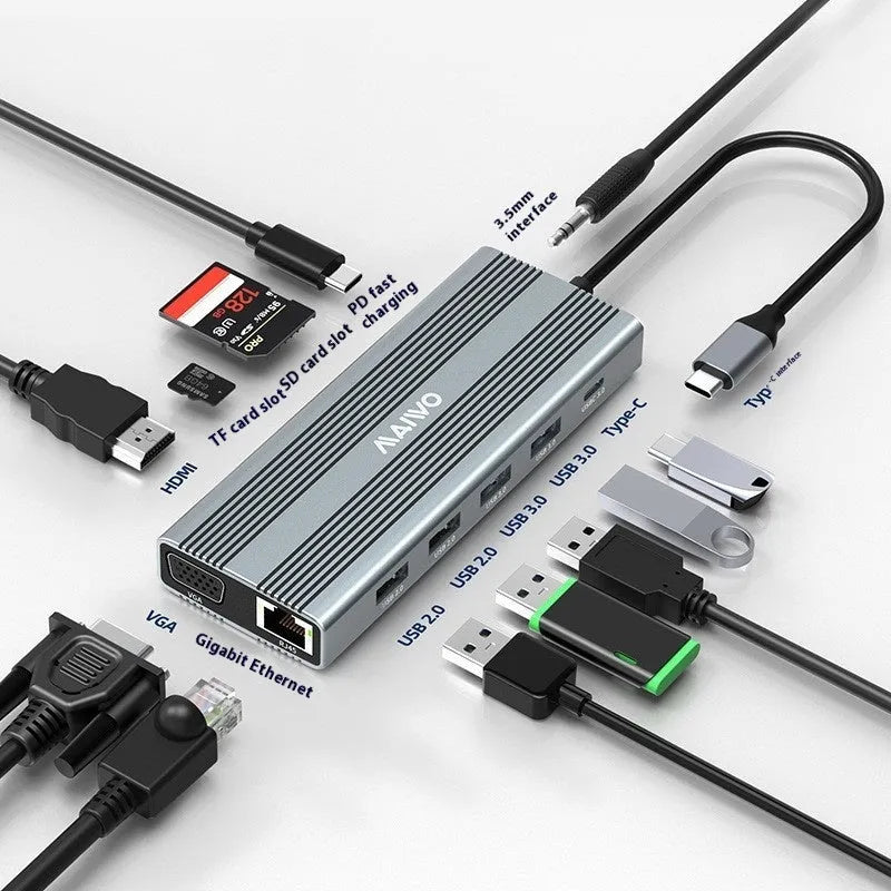 KH06RH1 Steam Deck six-in-one docking station with aluminium shell showing Type-C, HDMI, USB, and ethernet ports