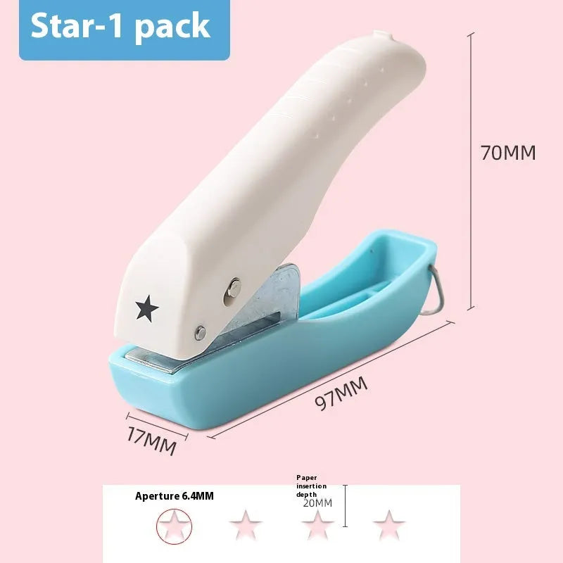 Small manual craft punching machine with Love, Star, 4mm and 6mm round embossing heads.