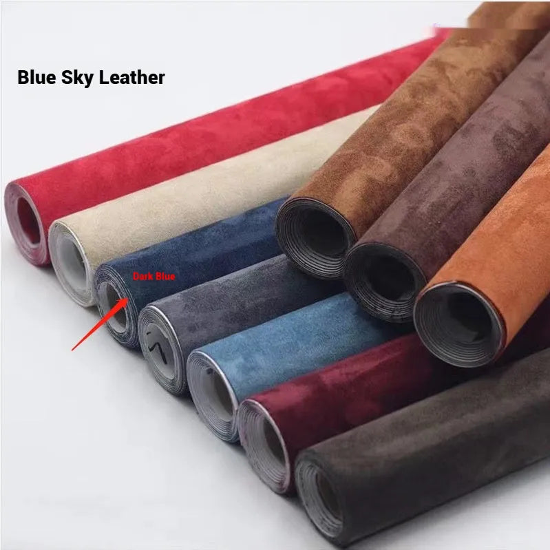 Self-adhesive leather suede sheet showing texture and colour options for DIY projects