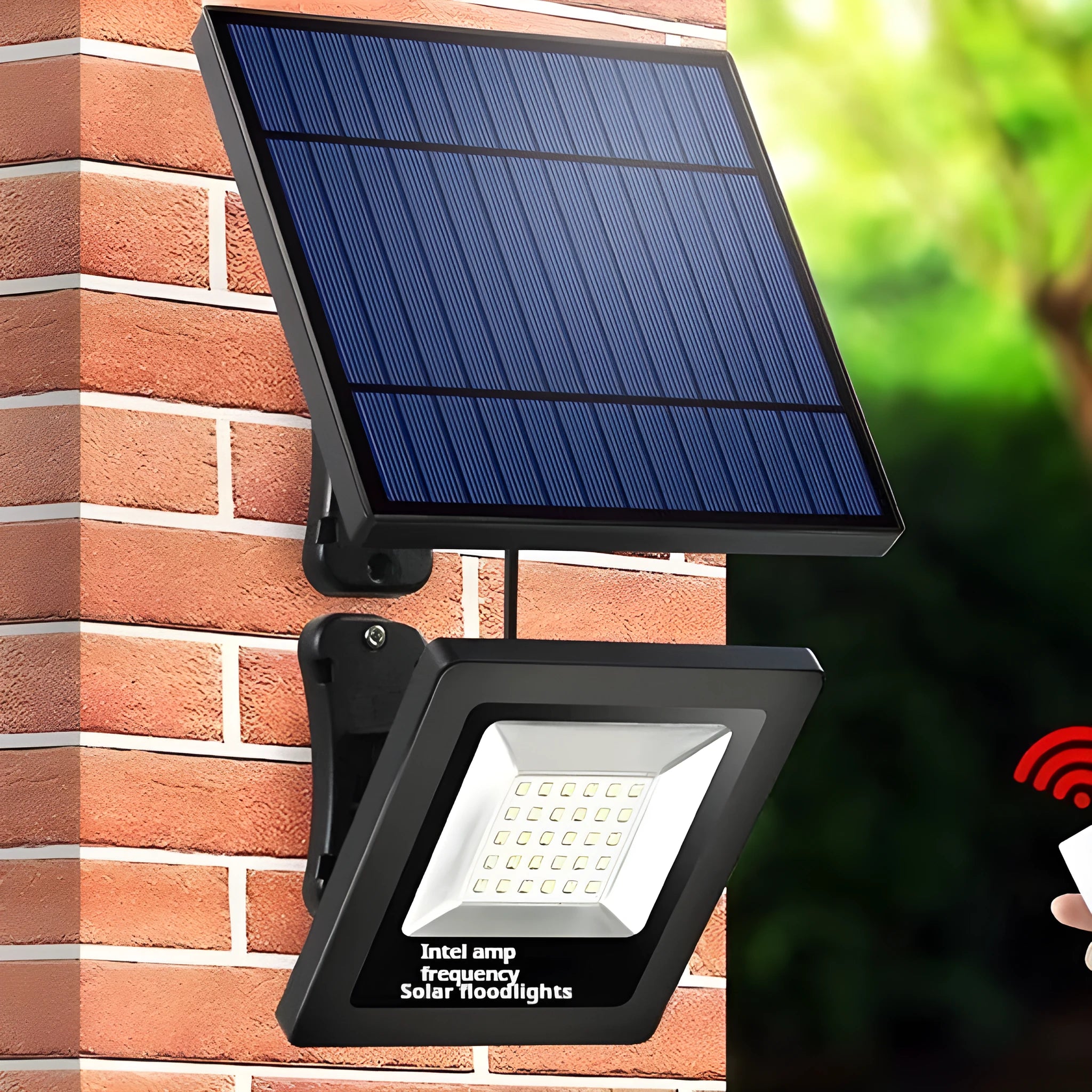 Outdoor solar garden light with solar panel and LED illumination for courtyard or pathway lighting