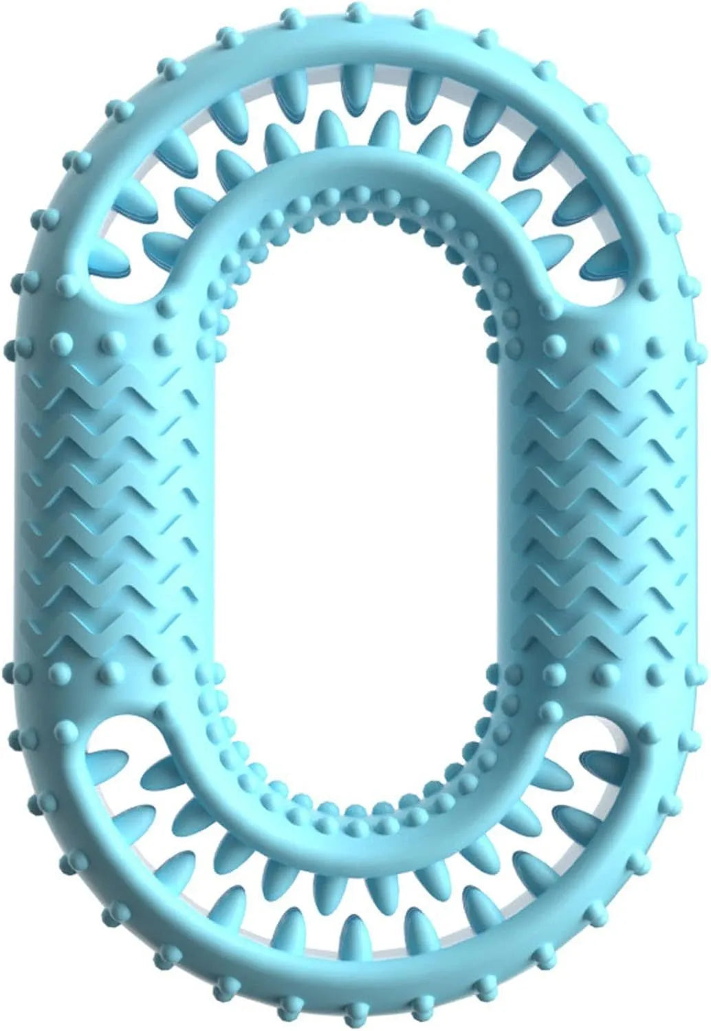 Blue green pink resistant O-ring dog chewing toy for aggressive chewers measuring 12.5cm