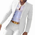Men's purple cotton suit jacket and trousers set for formal occasions.