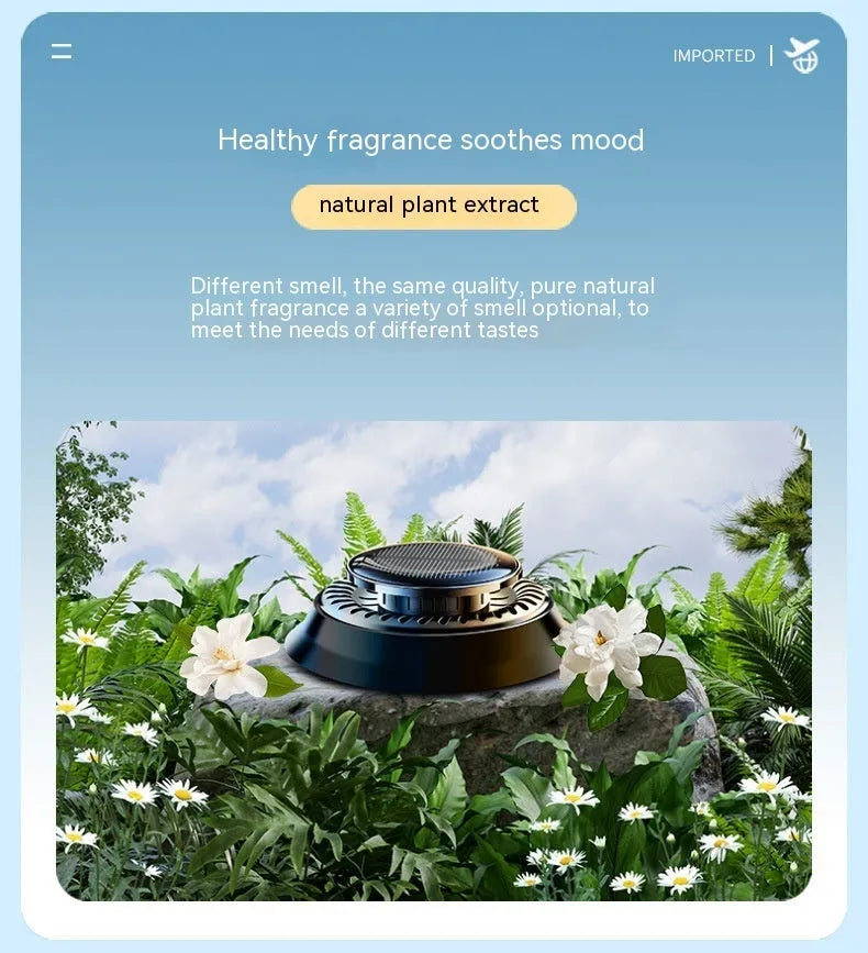 Solar powered kinetic car air freshener with double ring rotating design