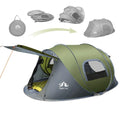 Dark green automatic pop-up camping tent with rainfly, suitable for two people