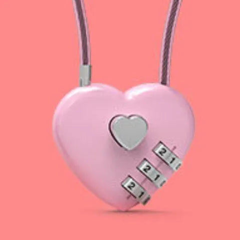 Peach heart shaped ABS plastic padlock with a long steel wire rope in one of six colour options.
