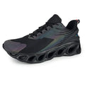 Men's casual lace-up sports shoes in black with breathable mesh upper and round toe.