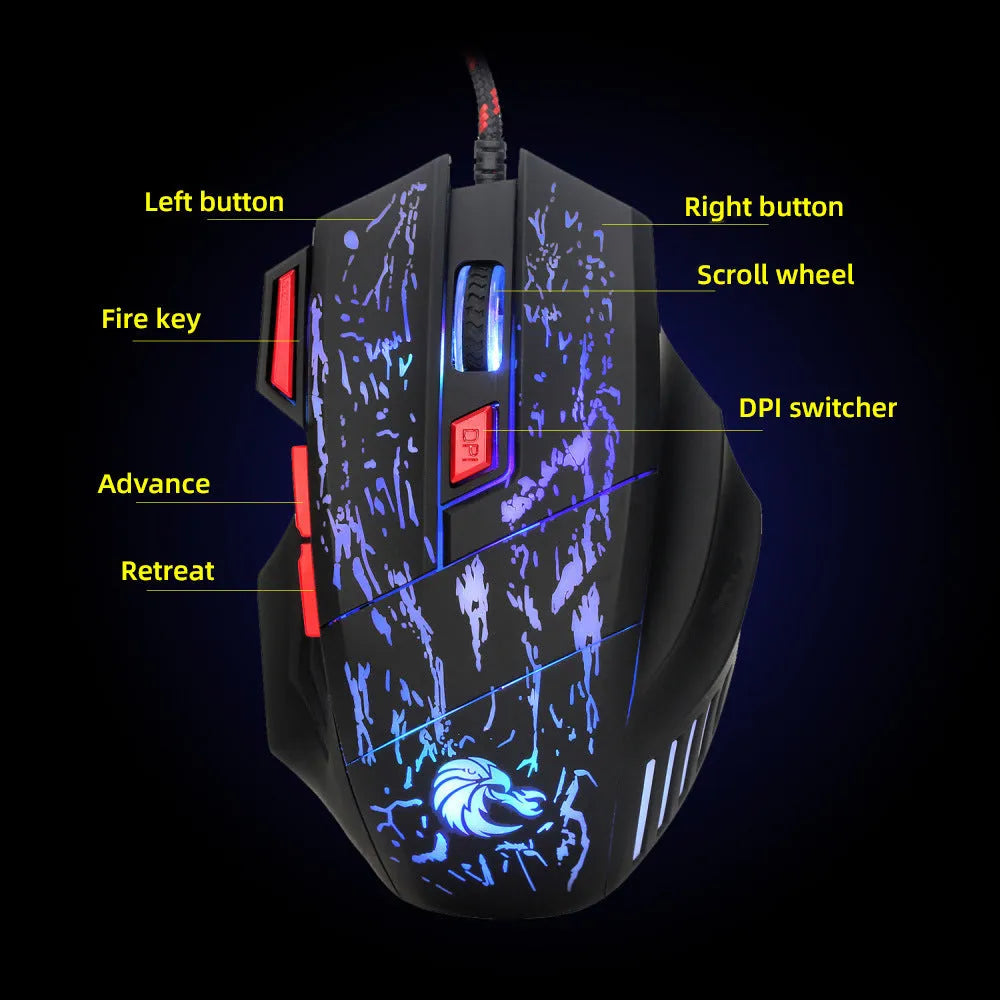 Water Crack colour luminous gaming mouse with USB cable, black H300BK finish, ergonomic shape