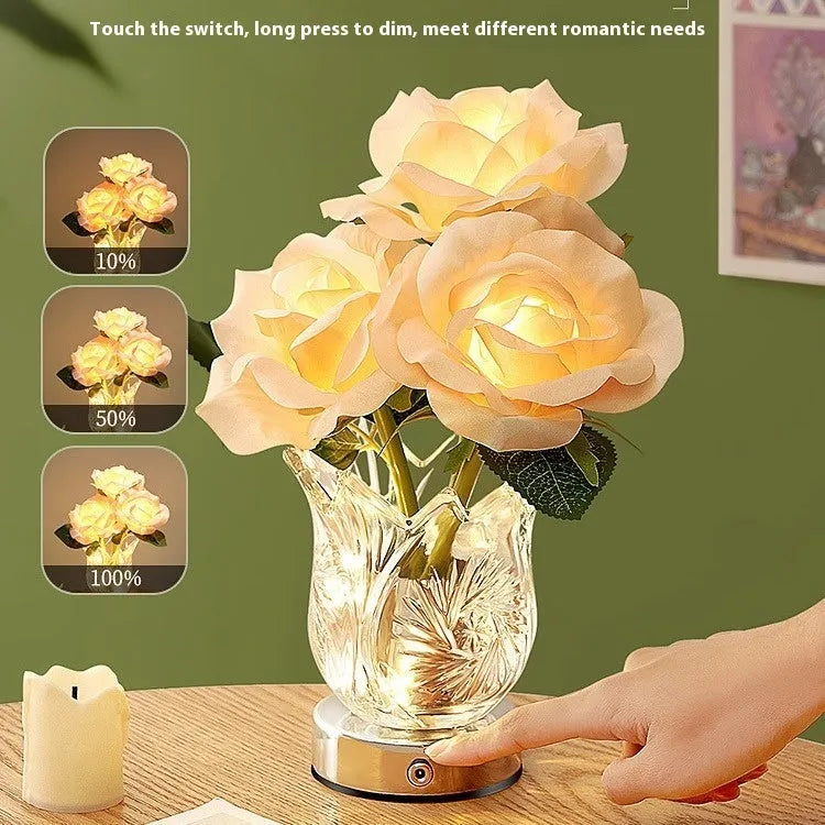 Crystal flowers design table lamp with touch control for bedside or desk use
