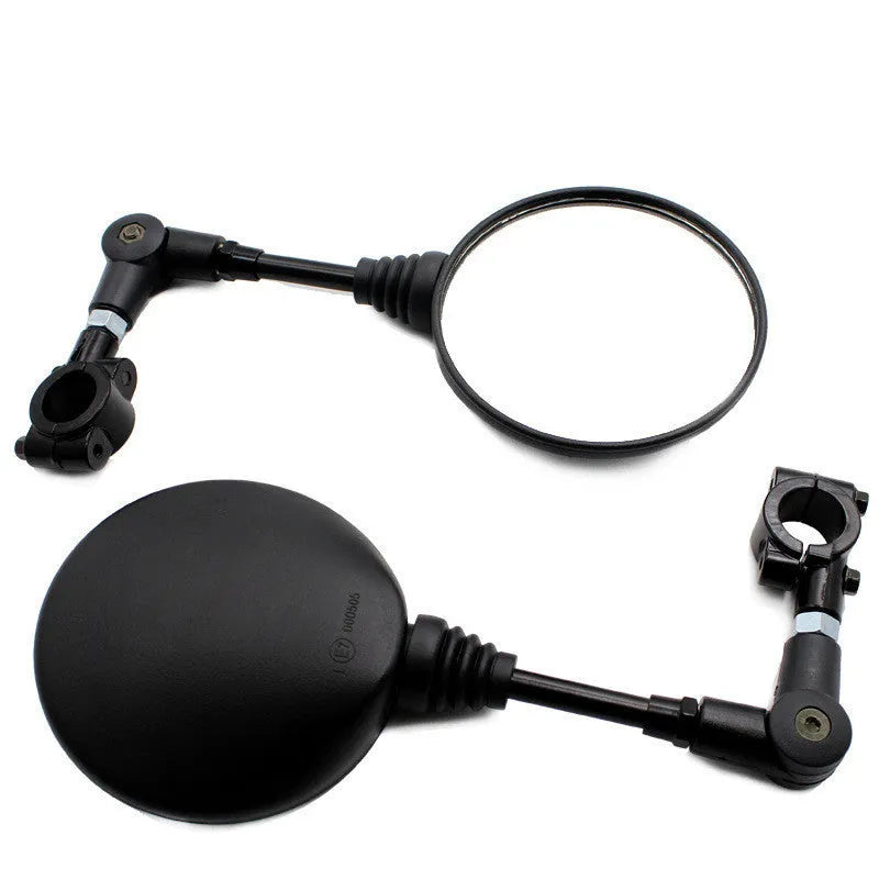 Black folding round rearview mirror with iron rod and plastic shell for motorcycles