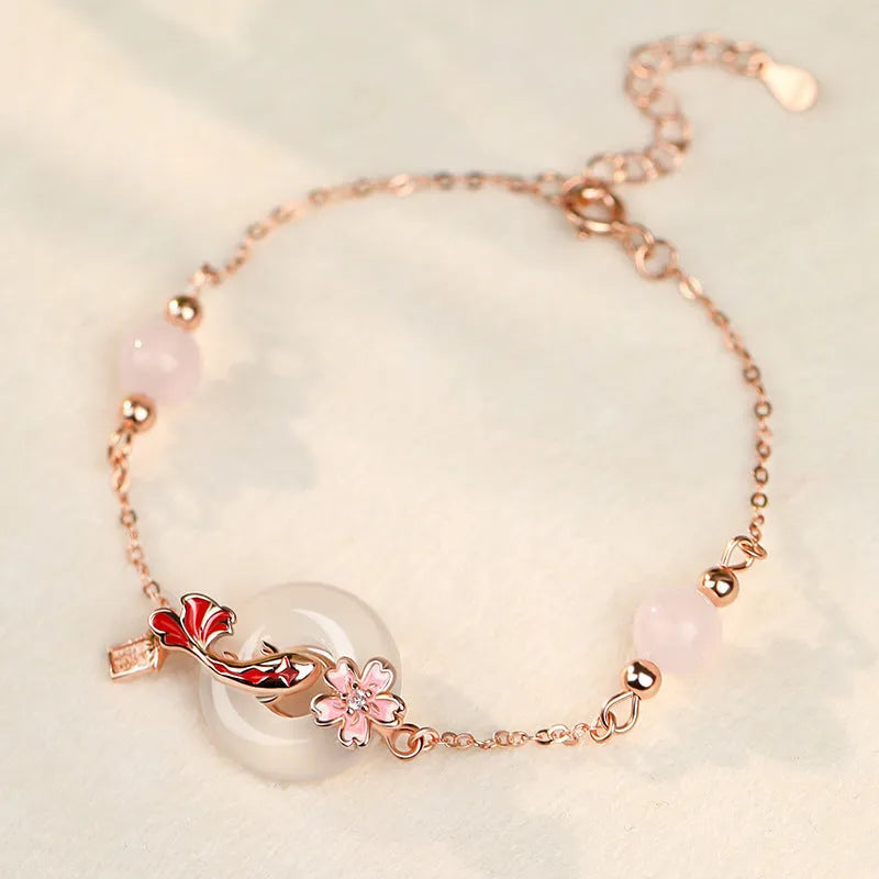 S925 sterling silver white chalcedony crystal bracelet natural stone koi bracelet for women