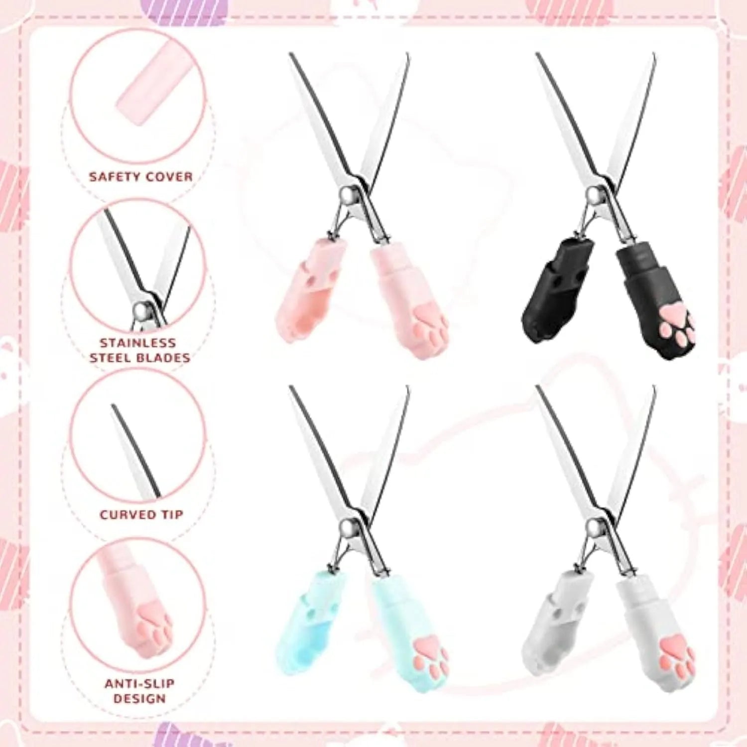 Closed pink cat paw mini folding safety scissors showing the cartoon handle design.