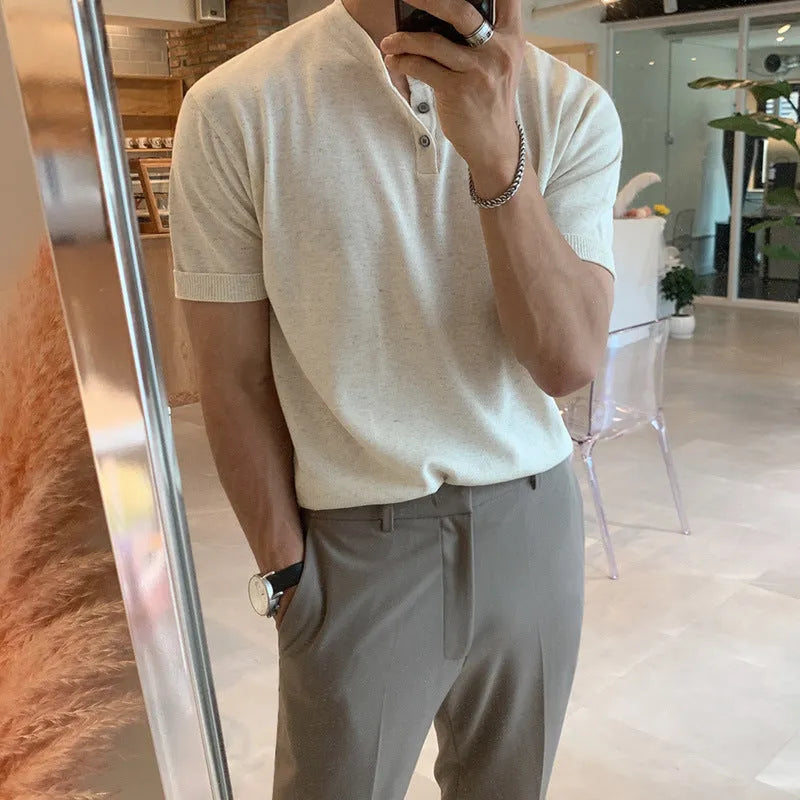 Men's thin slim-fit ice silk short-sleeved shirt in black, khaki or white colours