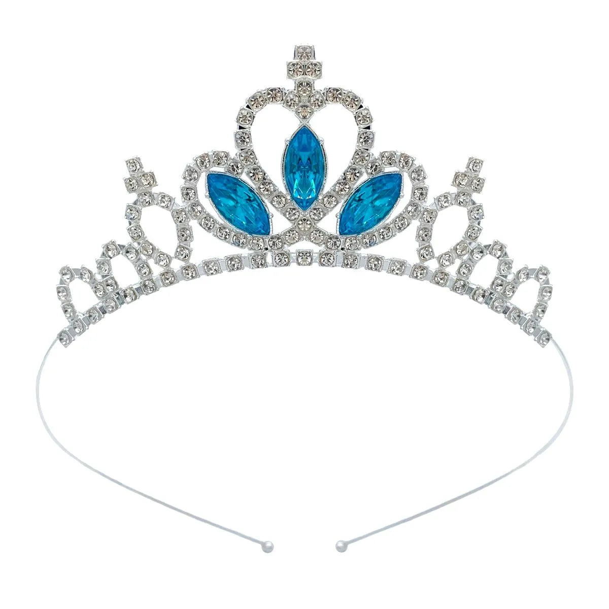 Girl's electroplated alloy princess crown headdress in gold and silver colour variations with gemstone-effect finishes.