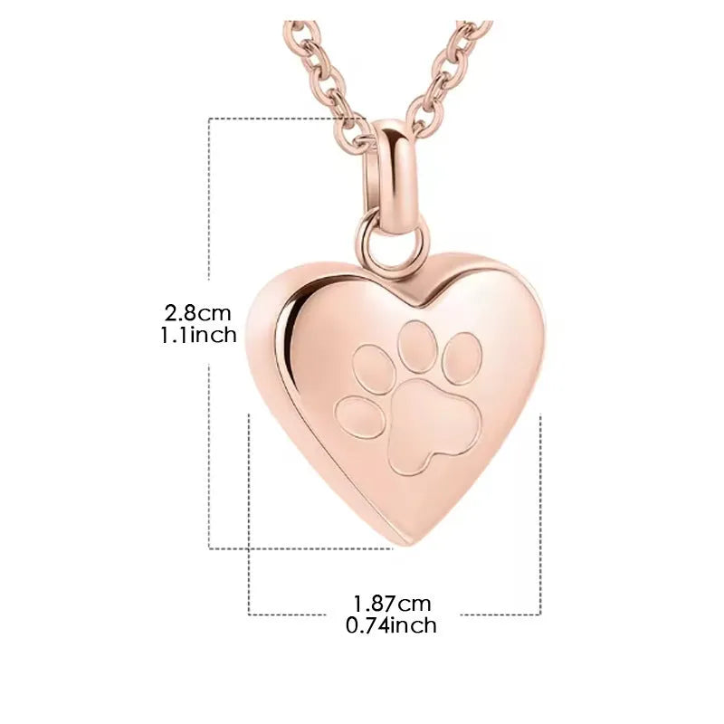 Simple titanium steel heart pendant necklace with paw print, opens for keepsakes.