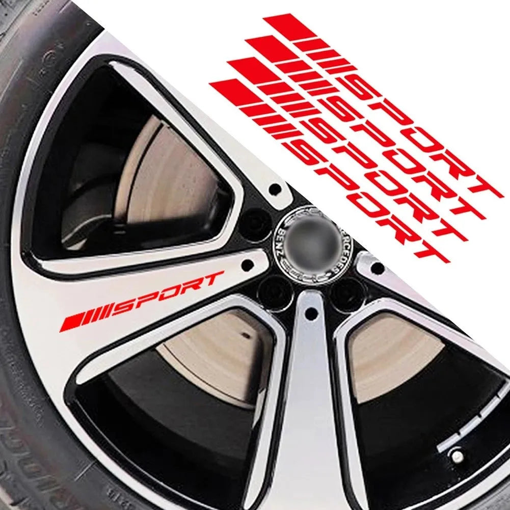 Hollow design black sports car sticker for alloy wheel rims and mirrors measuring 10 by 0.7 centimetres