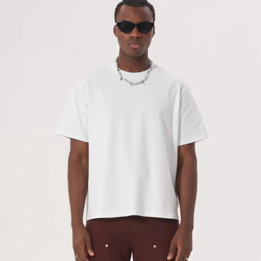 Men's loose fit pure cotton t-shirt in apricot colour, short sleeve American style.