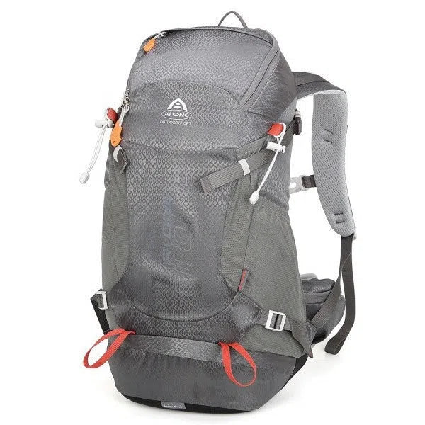 32L nylon hiking backpack in orange, solid colour, breathable waterproof outdoor sports bag