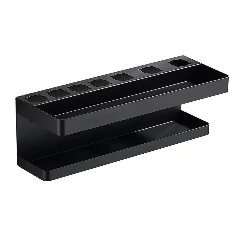 White double-layer aluminium bathroom storage rack with Marcel Waver shape holding hair curlers