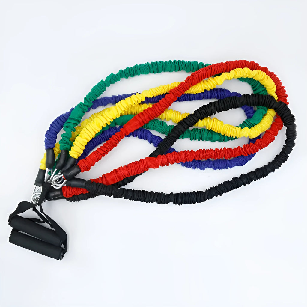 Multi-functional TPE resistance tube 11-piece set with 1.2m length and climbing hooks for home fitness