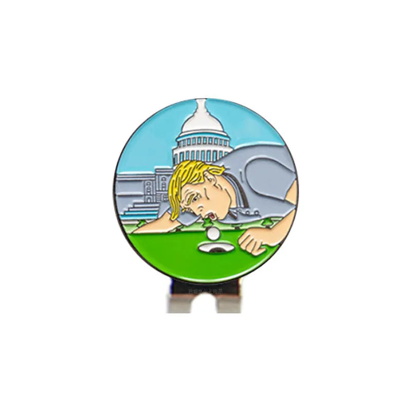 Zinc alloy golf hat clip with engraved Dragon Year design on a cap brim.