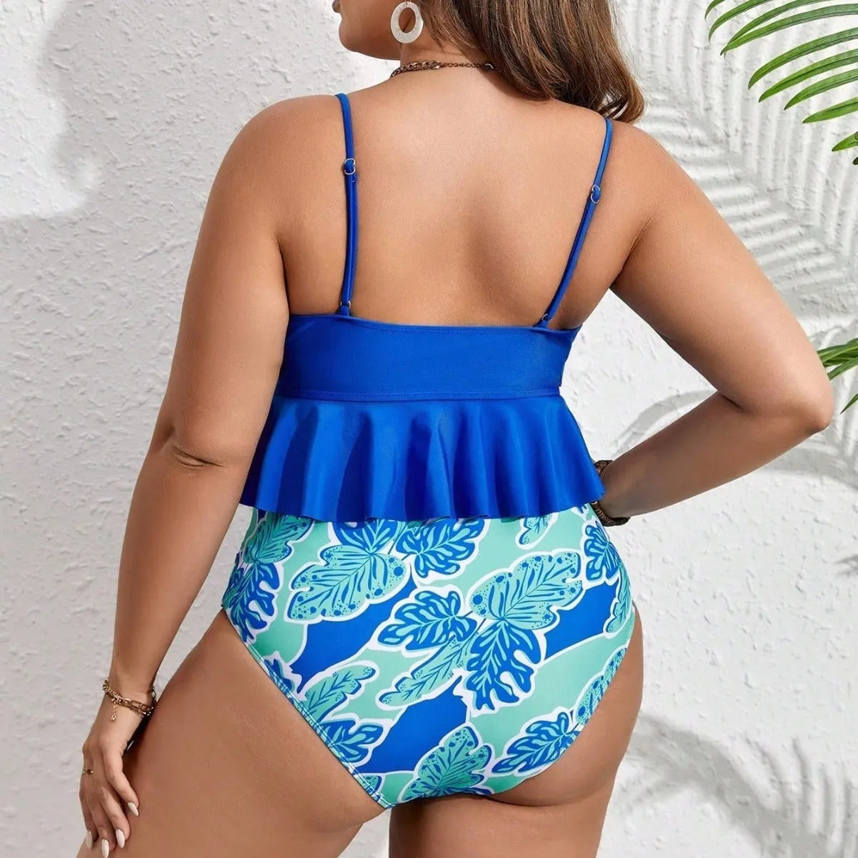 Blue plus size bikini set with briefs-style shorts and top for European and American fits