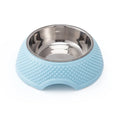 Blue stainless steel pet bowl with non-slip base for dog or cat food and water