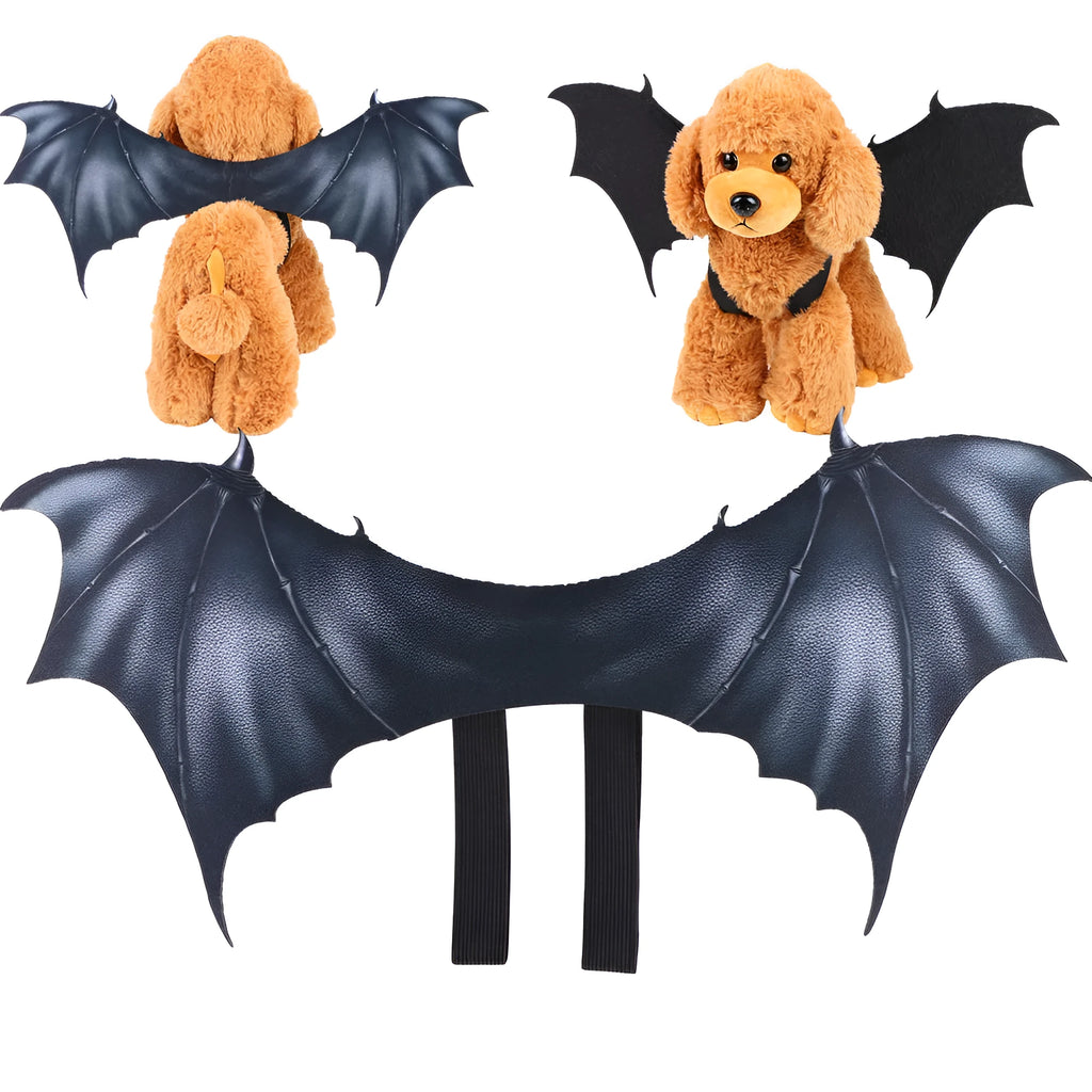 Black cloth bat wing costume for a dog or cat on a Halloween background