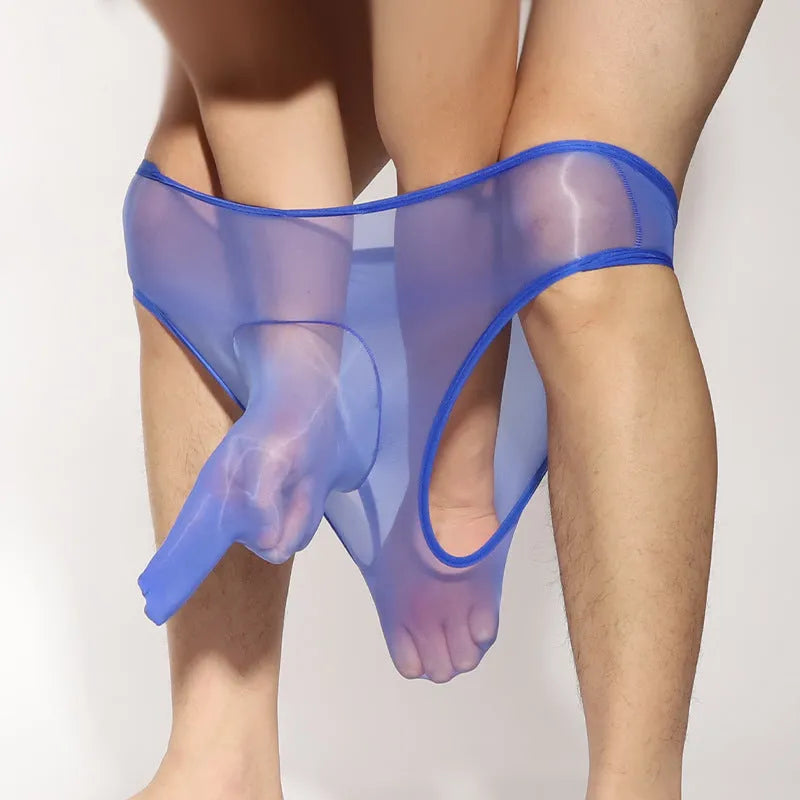 Ultra-thin silky nylon men's briefs with bullet separation design in multiple colour options.