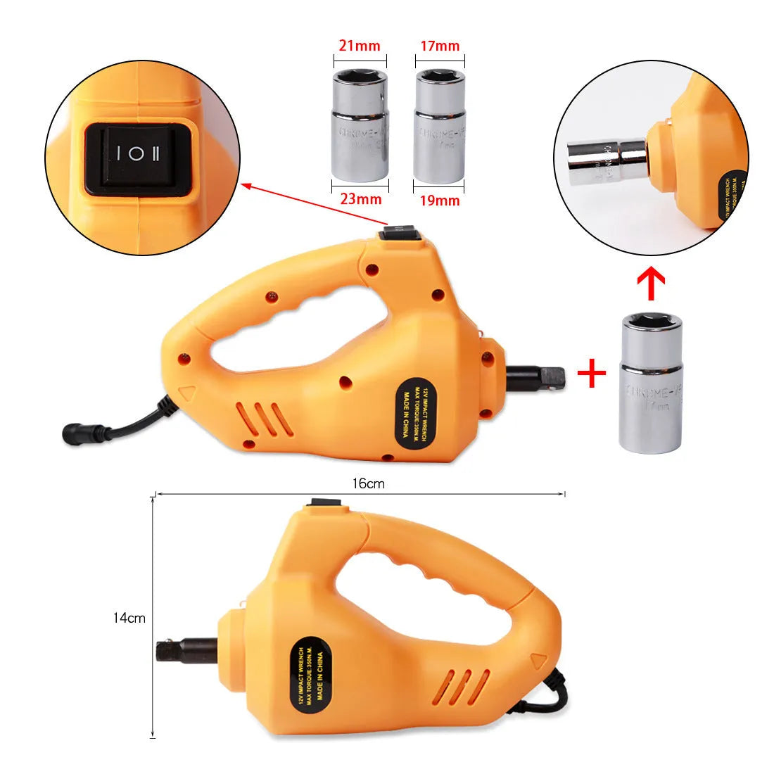 Yellow electric car jack and wrench set for vehicle lifting and tyre changes