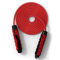 Red polyester weight-bearing skipping rope with 16cm handles on a white background