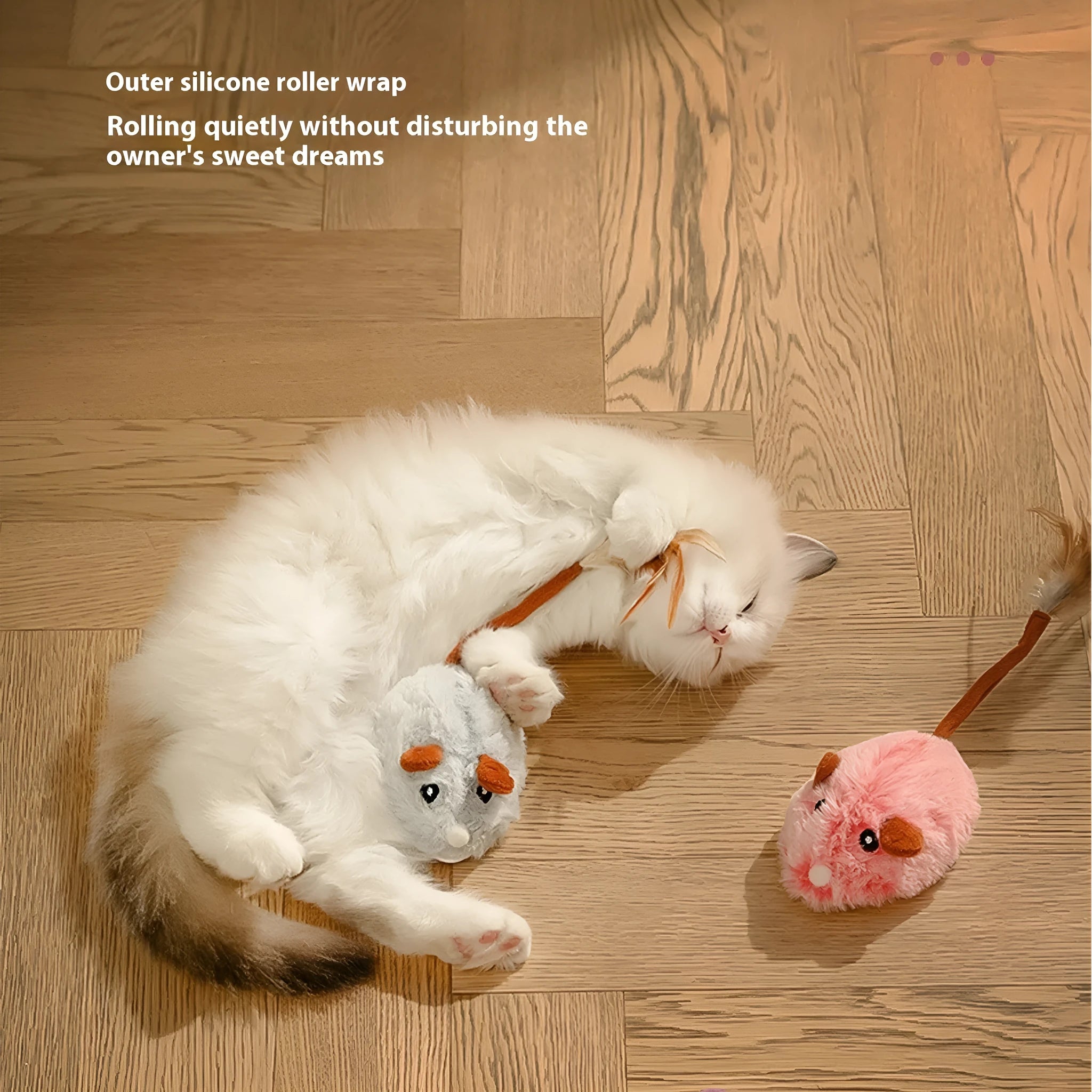 Self-charging electric mouse cat pole toy with plush mouse in pink, dark grey, or purple colours