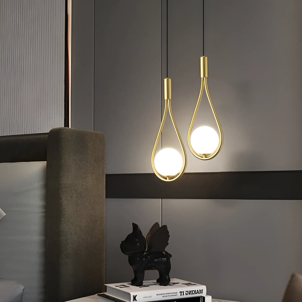 Copper modern minimalist bedside chandelier for bedroom ceiling.