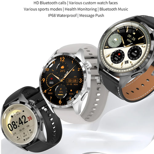 Black Bluetooth smartwatch with TFT touchscreen display showing health metrics