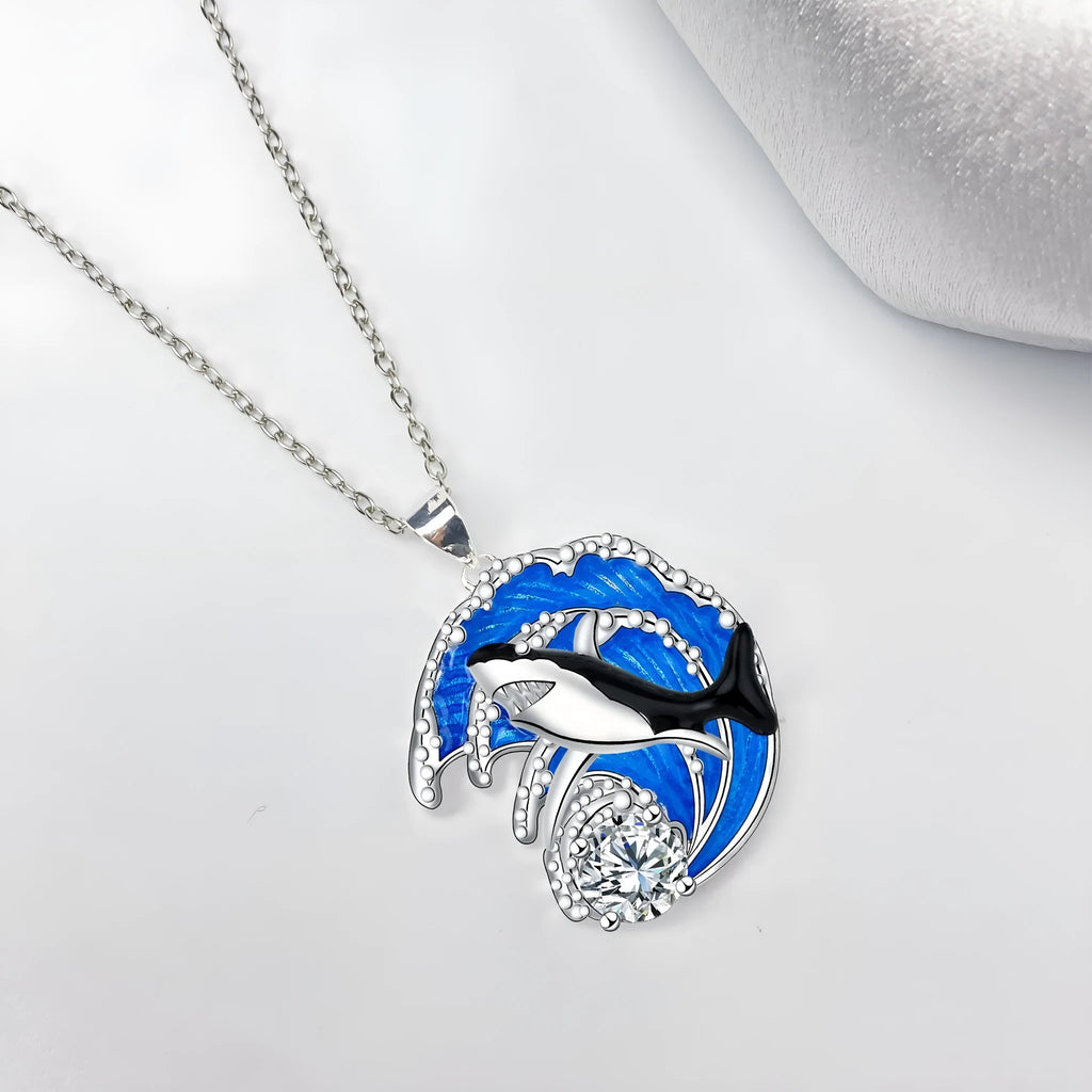 Shark women's necklace with electroplated copper pendant and cross chain design