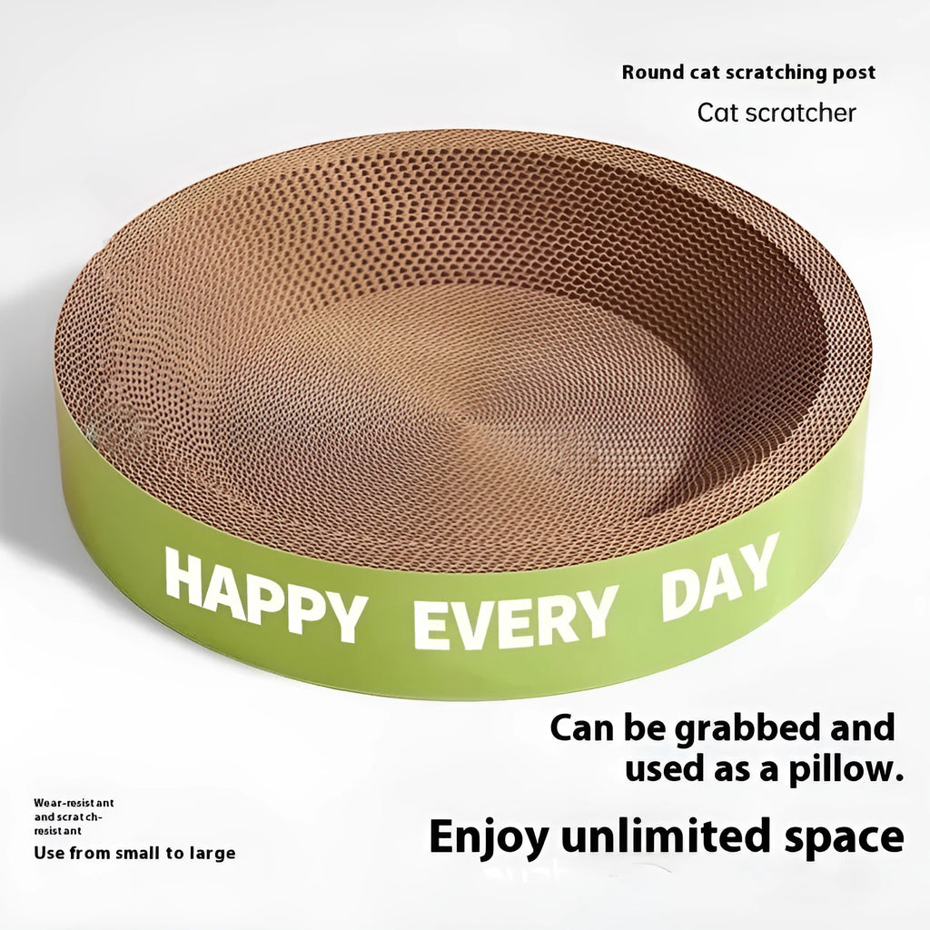 Round green cat nest with integrated sisal scratching surface, 50cm diameter size