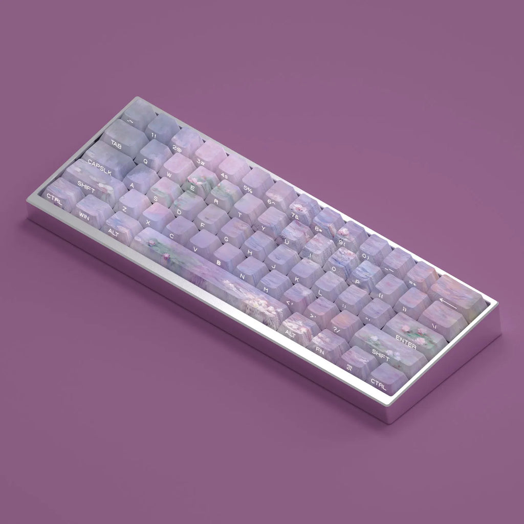 Wenshao Sleeping Lotus PBT keycap set with side-carved transparent characters for mechanical keyboards