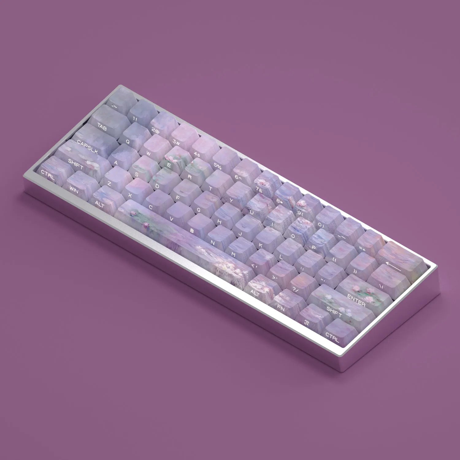 Wenshao Sleeping Lotus PBT keycap set with side-carved transparent characters for mechanical keyboards