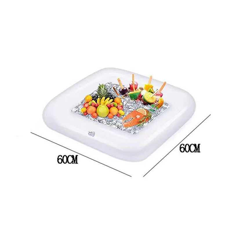 Inflatable ice bar party set with PVC construction showing multiple components including ice bars, cup holders, and beer steins ice bucket
