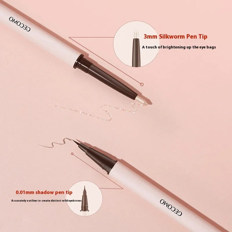 Stereoscopic star eyes double-headed silkworm pen eyeliner in pearlescent floating platinum and born nude apricot colours