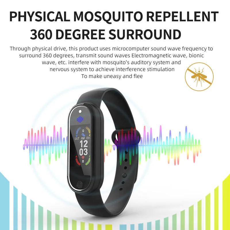 Ultrasonic mosquito repellent bracelet in black and white, wristband style, USB rechargeable, for outdoor family use