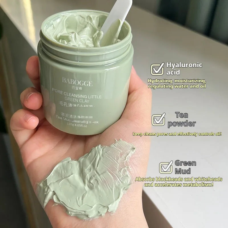 Tea mud clay cleansing facial mask in a 120g pot for deep cleansing
