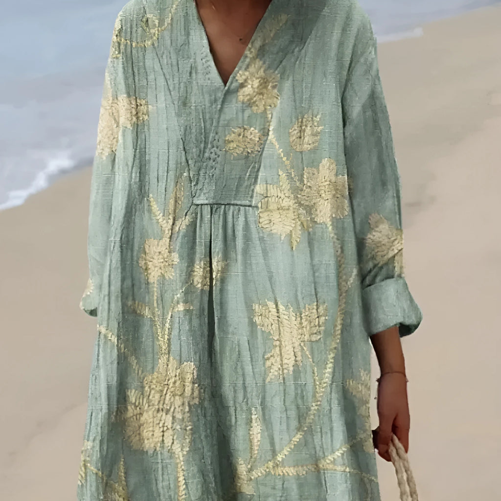 Women's floral 3D printed shirt dress with princess silhouette and wide waist