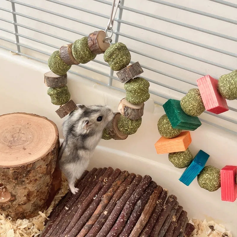 Hamster toy with Applewood straw ball ring for guinea pig and rabbit dental care and enrichment