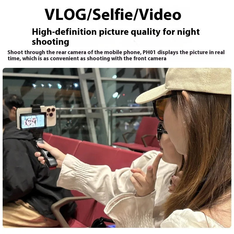 Mobile phone selfie mirror display screen with magnetic suction clip and Bluetooth remote control in black