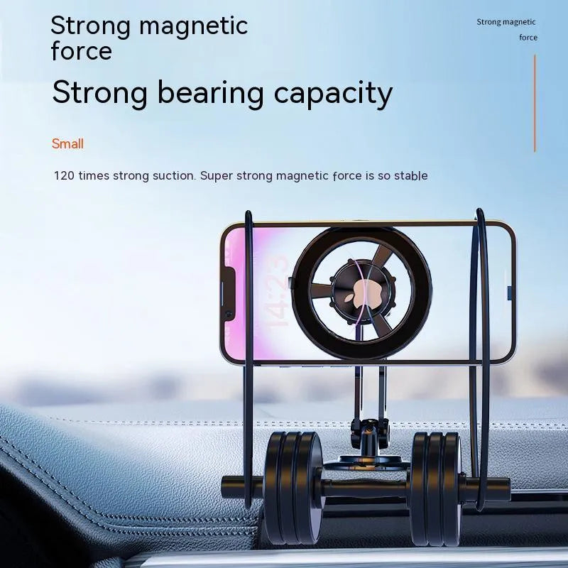 All-metal magnetic car phone holder in black, silver, gold, and rose gold colours with magnetic rings and adhesive pads